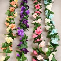 2.4m Artificial Silk Roses Flowers Rattan String Vine with Green Leaves For Wedding Home Garden Decor Hanging Garland