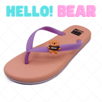 SSS Hello Bear 36-41 รองเท้าแตะลายหมี รองเท้าแตะหูหนีบผู้หญิง รองเท้าแตะคีบผู้หญิง (ขาว/ดำ/ชมพู,ม่วง,บานเย็น)