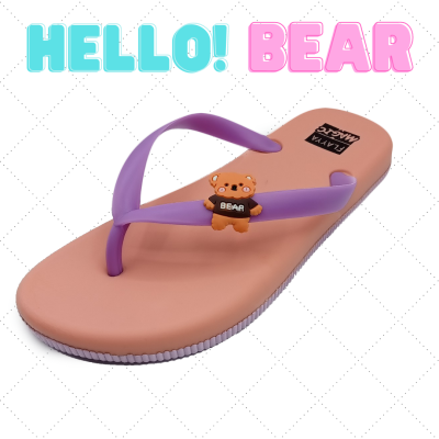 SSS HelloBear รองเท้าแตะผู้หญิง แบบหูหนีบ คีบ ลายน้องหมี เบา ใสสบาย พื้นยาง กันลื่น (36-41)(ขาว/ดำ/ชมพู/ม่วง/บานเย็น)