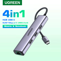 UGREEN รุ่น 60600 Hub USB C to Ethernet Adapter 4 in 1 Type C Thunderbolt 3 to USB 3.0 Gigabit RJ45 Multiport Hub Compatible with MacBook Pro 13/14/16 Air, iMac, iPad, Surface Book, Dell XPS