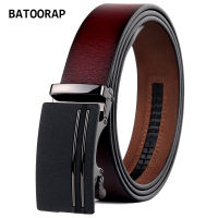 BATOORAP Designer Belts Men Luxury Brand Genuine Leather Retro Ratchet Belt Wine Red Cowhide Automatic Buckle Pant Dress Strap