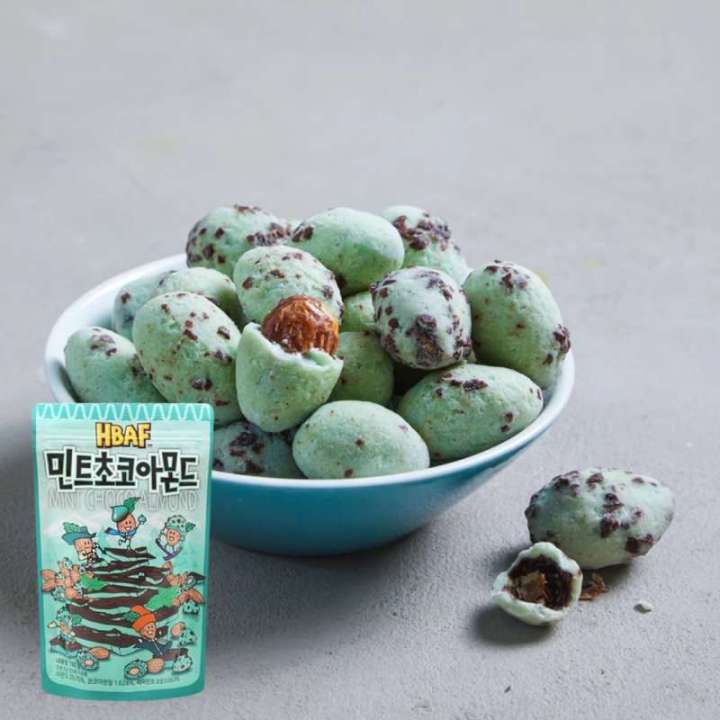 noona-mart-ขนมเกาหลี-เอชบีเอเอฟ-อัลมอนด์-อบ-รสมิ้นต์ช็อกโกแลต-hbaf-mint-choco-almond-190g