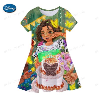 Disney New Summer Kids Girls Dress Print Encanto Isabel Dresses For Girls Fashion Princess Girls Belle Children Clothing 2023