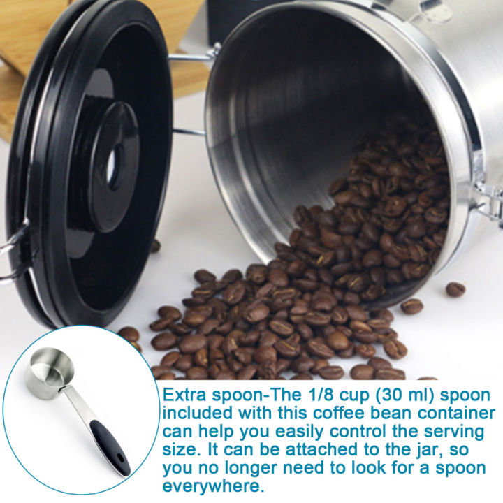 ถังเก็บกาแฟสแตนเลสพร้อมช้อนเหล็ก-ถังเก็บสุญญากาศพร้อมช้อนเก็บสดหม้อกาแฟ1800มล