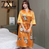 【Bathroom sale】{ขาย} 7XL เสื้อคลุมผ้าไหมชุดนอนเสื้อคลุมอาบน้ำในช่วงฤดูร้อน Satin,เสื้อคลุมแขนกางเกงขาสั้นแบบลำลองกิมิโนขนาดใหญ่2023ใหม่ชุดคลุมยาวกิโมโนสำหรับใส่อยู่บ้าน