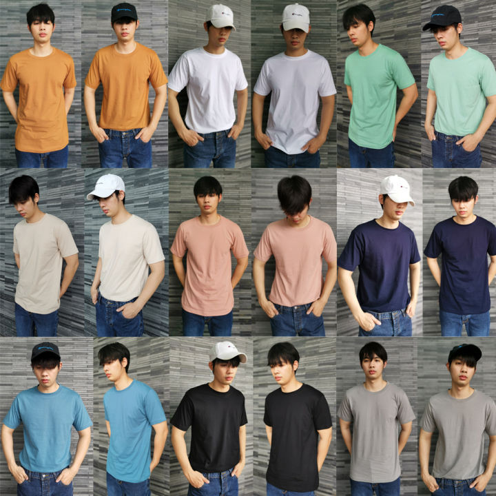 เสื้อยืดชายสีดำ-ผ้า-premium-comb-cotton-100-ขาว-ดำ-เทา-ครีม-น้ำเงิน-ฟ้า-กากี-เหลือง-เขียว-ชมพู