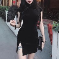 【CW】 Chinese Dress Women Cheongsam Vintage 3Colors Satin Gothic Style Qipao Short/full Sleeve Party New Year Clothes Harajuku Vestido