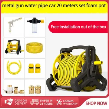 In Stock】15M/20M/30M/ Garden Hose Reel with 66ft/20m Heavy Duty Hose +Metal  Water Gun Wall/Floor Mounted Hose Reel Cart and Hideaway Brass Connector  Adjustable Patterns, Garden Watering & Car Washing Hose Nozzle Sprinkler