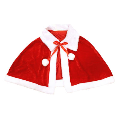 Microgood เสื้อคลุมคริสมาสต์สำหรับเด็กผู้ใหญ่,เสื้อคลุมคอปกผ้ากำมะหยี่ติดโบว์เสื้อผ้าคริสต์มาส