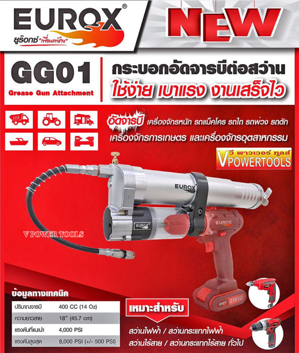 eurox-gg01-กระบอกอัดจาระบีต่อสว่านไฟฟ้า-สว่านกระแทก-สว่านไร้สาย-400ซีซี-สายยาว-18นิ้ว-วัสดุทำจาก-อลูมิเนียมแข็งแรง-ไม่รวมสว่าน