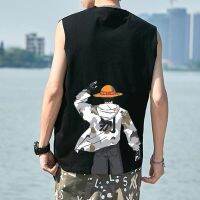 COD dsfgerrety M-8XLoversize tide brand Japanese cartoon anime one piece print sleeveless T-shirt men and women trend personality simple loose wild sports vest