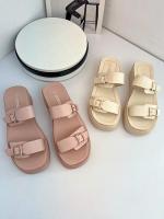 [Mi Guoyuan single big pick-up] belt buckle thick-soled Korean style slippers for outer wear increase height and all-match travel beach sandals 【QYUE】