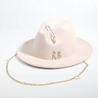 New Luxury Desige Letter Fedora Hat For Women Metal Chain Decor Jazz Hat Party Church Caps