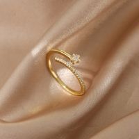 Retro Minimalist Opening Rings For Women Luxury Zircon Stars Leaf Heart Exquisite Finger Ring Girl Wedding Party Jewelry Gifts