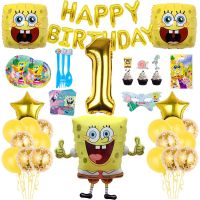 Sponge-Bob Birthday Party Decoration Baby Shower Supplies Tableware Cartoon Foil Balloon Cake Decorating Banner Kid Toy Gift