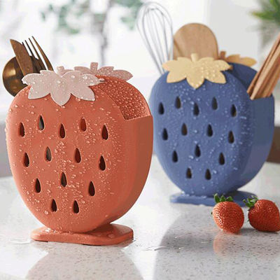 Modern Kitchen Strawberry Shape Storage Box Multifunctional Chopsticks Drain Holder Case Easy Clean Spoon Dustproof Fork