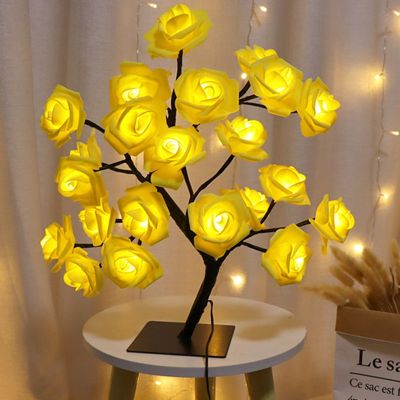 ☽∈✒ LED Rose Flower Table Lamp USB Christmas Tree Fairy Lights Night Lights Home Party Wedding Bedroom Decoration Mothers Day Gift