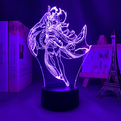 3D หลอดไฟ LED อะนิเมะ genshin impact Raiden Sho รูปของเล่นห้องนอนตกแต่งอะคริลิค3D TOUCH SENSOR สี LED Night Light