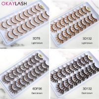 OKAYLASH Blond False Eyelashes 10 Pairs/Case Light Dark Brown Fake Colored Eye Lashes 3D Fluffy Cils