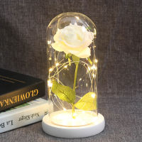 【cw】Hot Beauty and the Beast Eternal Rose White Base with LED Lights Glass Dome black Red Rose Valentines Day Mothers Day Gift ！