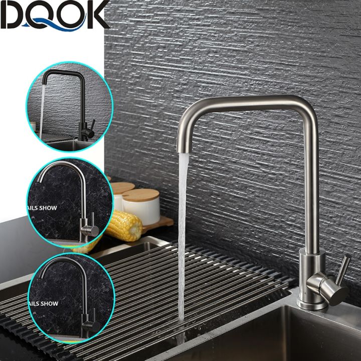 dqok-สีดำก๊อกน้ำสำหรับห้องครัว-s-ที่แขวนในห้องน้ำโลหะผสมเครื่องครัวสแตนเลสก๊อกน้ำสำหรับห้องครัวห้องครัวหลุมเดี่ยวก๊อกน้ำแปรงนิกเกิลผสมก๊อกน้ำอ่าง