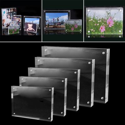 Clear Acrylic Photo Frame 5 Size Double Sided 1.6cm Photos Card Picture Display Placing Decor Freestanding