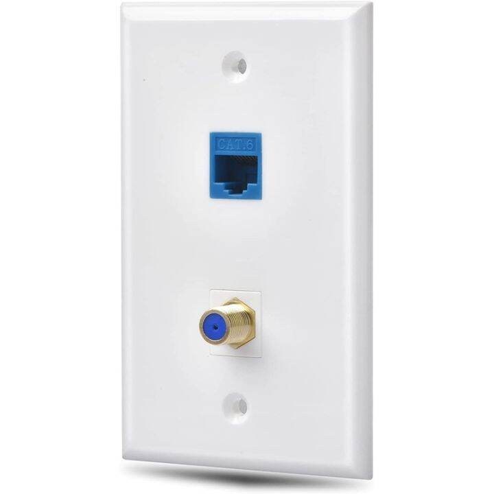 Ethernet Coax Wall Plate Outlet with 1 Cat6 Keystone Port and 1 Gold ...