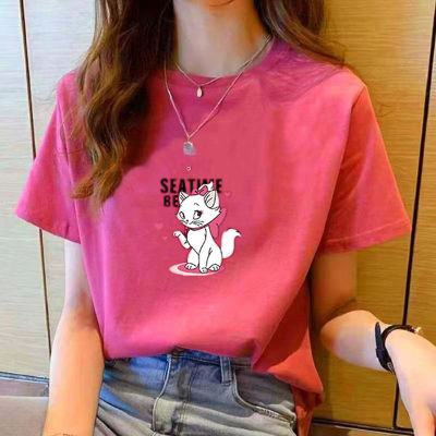 เสื้อผู้หญิงเสื้อสไตล์แขนสั้นเกาหลีฤดูร้อนใหม่พิมพ์ลายเสื้อลำลองแฟชั่นเรียบง่าย