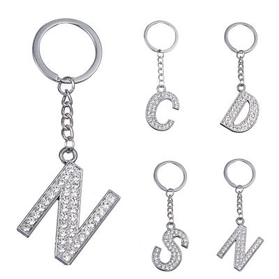 ZRM Fashion Charm 26 English Letters A-Z Alphabet Keychains Car Bag Crystal Rhinestones Alloy Name KeyChains Jewelry Key Chains