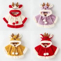 Cute Christmas Elk Plush Baby Jacket 2023 New Autumn Winter Warm Hooded Infant Girls Coat Princess Cloak 0-24 Month Baby Clothes