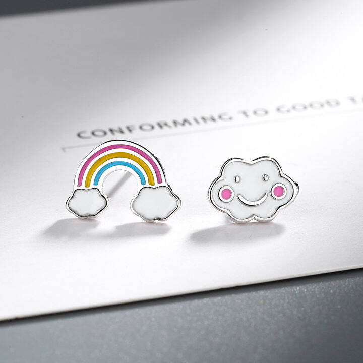 real-pure-925-sterling-silver-stud-earring-for-women-cute-korean-and-japanese-ear-pierced-could-rainbow-earrings-kids-girl