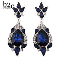 Phoenix B2C ผู้หญิงต่างหูระย้า VINTAGE Dangle Eardrop Sapphire เครื่องประดับ Blue (INTL)