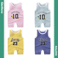 0-18months รอมเปอร์เด็กอ่อนแขนกุด Lakers กีฬาสไตล์การพิมพ์100% บาสเก็ตบอลผ้าฝ้าย Jumpsuit วันพีซทารก