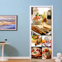 DIY Door Sticker Western Food Photo Mural Wallpaper PVC Self-adhesive Wall Decal For Living Room Kitchen Door Home Decor Poster