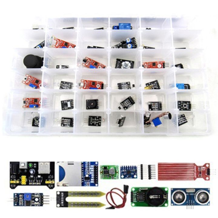 45-in-1เซ็นเซอร์-assortment-เซ็นเซอร์ชุดเริ่มต้นสำหรับ-a-rduino-ราสเบอร์รี่-pi-เซ็นเซอร์ชุด37-in-1หุ่นยนต์โครงการชุดเริ่มต้น