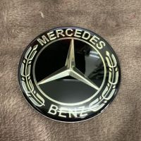 BENZ เบนซ์ ป้าย โลโก้ ฝากระโปรง ดุมล้อ แป้นแตร logo badge ดำ silver black เงิน อะลูมเนียม โลหะ 4.5 5.2 cm