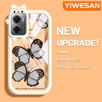 YIWESAN เคสสำหรับ Xiaomi Redmi 10 5G Redmi Note 11E 5G Redmi 11 Prime 5G เคสการ์ตูนผีเสื้อสีดำสีสันสดใสมาการองนิ่มกันกระแทกเคสโทรศัพท์โปร่งใสสร้างสรรค์เคสซิลิโคนใสลายป้องกันเลนส์กล้องมอนสเตอร์ที่น่ารัก