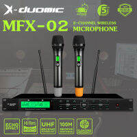 ไมโครโฟนไร้สายมืออาชีพ X-Duomic MFX-02 ไมโครโฟนไร้สายอัตโนมัติเอฟเฟกต์ UHF, ความถี่ลอย 600MHz, การประหยัดพลังงานอัตโนมัติหลังจาก 5 นาทีไมโครโฟนช่วยให้มือของผู้คนเป็นเวลา 3-5 วินาทีและระยะทางจาก 100 เสา