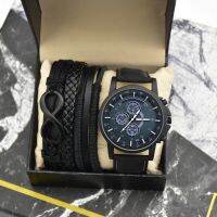 （A Decent035）Fashion MensSet WithTopSportWatch LeatherLuminous Wirstwatch SetsBox For Men