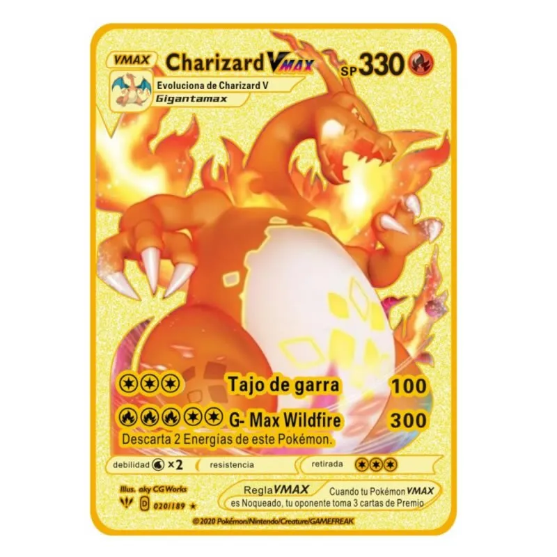 Cartas Español Spanish Metal Cards Vmax Charizard Pikachu Gold