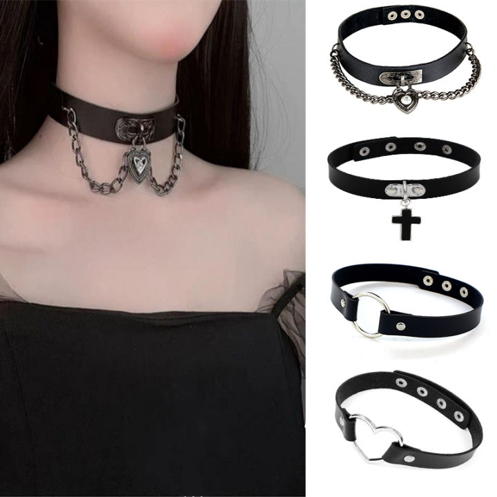 Womens Mens Punk Rock Spike Rivet Black Leather Choker Collar Necklace  Jewelry