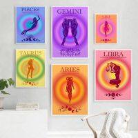 Zodiac โหราศาสตร์ Gradient Aura ผู้หญิง Wall Art โปสเตอร์ผ้าใบ-Constellation ภาพวาดความงามสำหรับ Y2K ตกแต่งห้อง