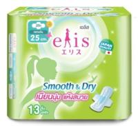 Elis Smooth &amp; Dry 25 cm. ผ้าอนามัย เอลิส สมูทธ แอนด์ ดราย 13 ชิ้น (แบบมีปีก)