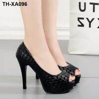 cm thin high-heeled shoes womens with waterproof sexy black cool light mouth fish bridesmaid