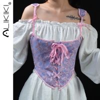 【LZ】✾  Laço acima do espartilho overbust colheita superior do vintage jacquard rosa azul corpete camis desossado espartilho para vestido sem costas sexy regata