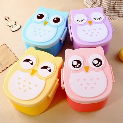 ❀┋▣ Cartoon Owl Lunch Box Food Storage Container for Children Kids School Office Cute Bento Box with Spoon Portable Picnic Outdoor