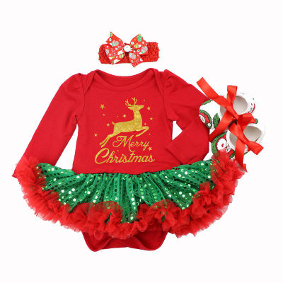 Girls Clothing Sets New Christmas Short Sleeve Reindeer Rompers+Shoes+Headband 3Pcs for Bebes Baby Outfits Sets Newborn Costumes