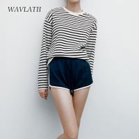 WAVLATII 2021ใหม่เสื้อยืดแขนยาวลายทางผู้หญิงเครื่องแต่งกายแนวสตรีทเสื้อเสื้อยืดผ้าฝ้ายฤดูใบไม้ร่วงฤดูใบไม้ผลิ WLT2110