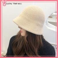 LUCKY HAIRACC หนาขึ้น หมวกทรงถัง เก็บความอบอุ่น ถักนิตติ้ง หมวกชาวประมงหมวก แฟชั่นสำหรับผู้หญิง หมวกสำหรับผู้หญิง สำหรับผู้หญิง