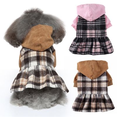 Warm Dog Coat Clothes Sweater Dress Dog Skirt Classic Plaid Puppy Jacket Pet Indoor Outdoor Winter Coats for Small Medium Dogs Dresses